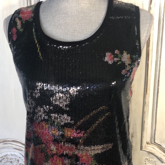 Verve Sleeveless Dark Floral Sequin  Sweater Vest/Shell Size Large - Picture 4 of 10